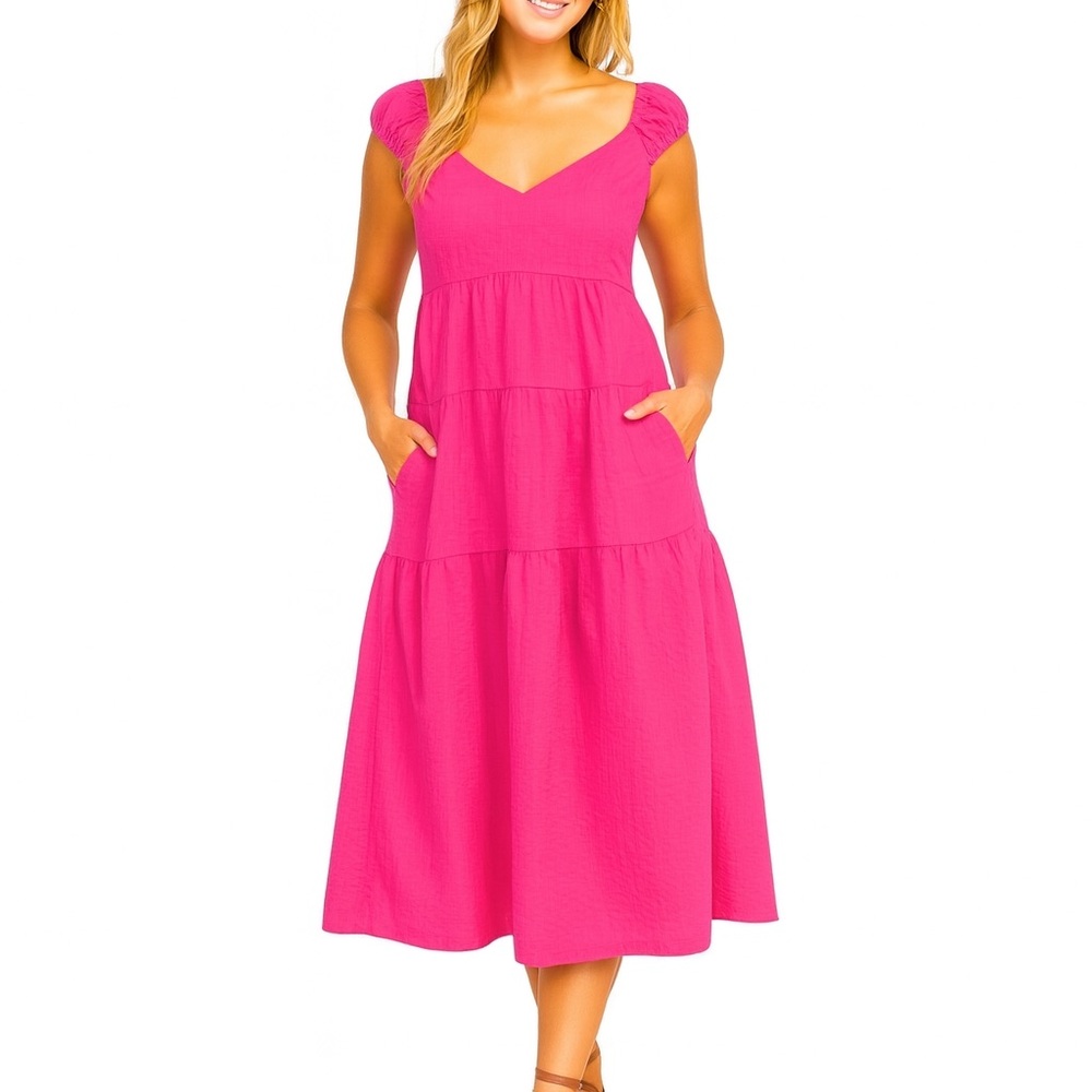 Old Navy Womens Size XS Sleeveless Tiered Maxi Dress Pink Trance Bow Back Summer